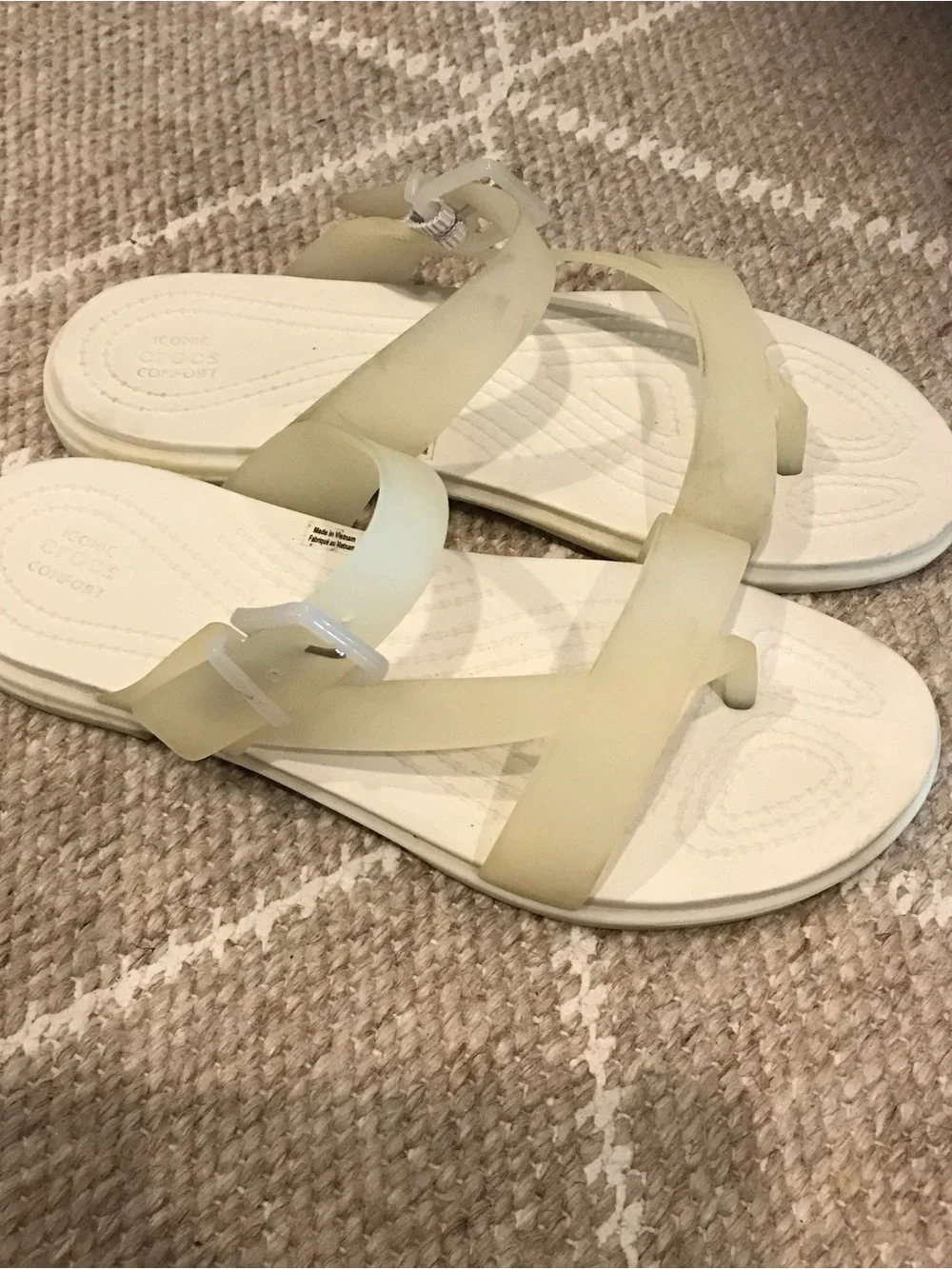 CROCS Tulum Translucent Toe Post Oyster Sandals